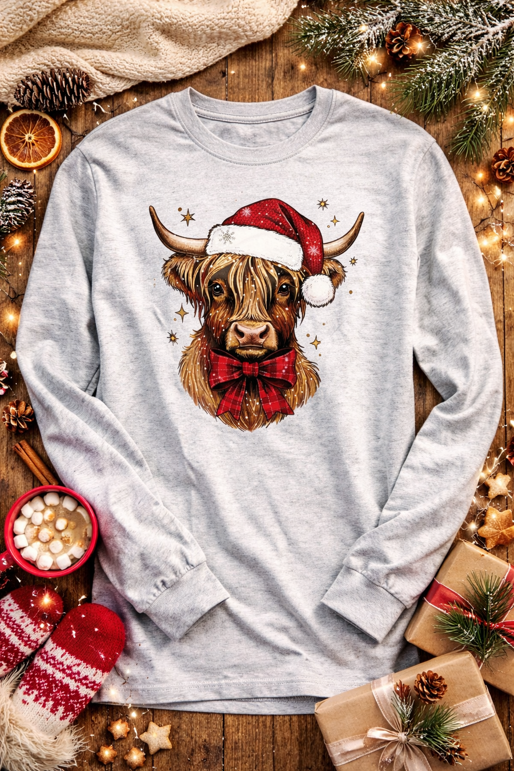 Christmas Highlander Cow Long Sleeve
